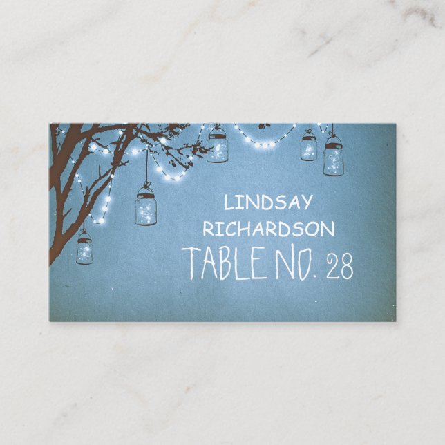 Blue Mason Burk Fireflies String Ljus Escort Placeringskort (Framsida)