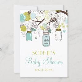 Blue Mason Burk och Vår blommor Baby Shower Inbjudningar