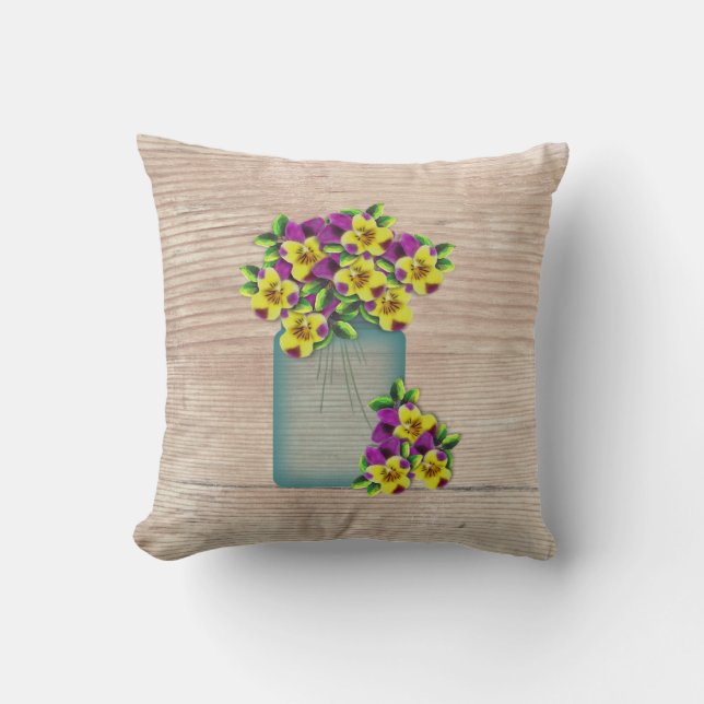 Blue Mason Burk Pansies Pillow Kudde (Framsida)