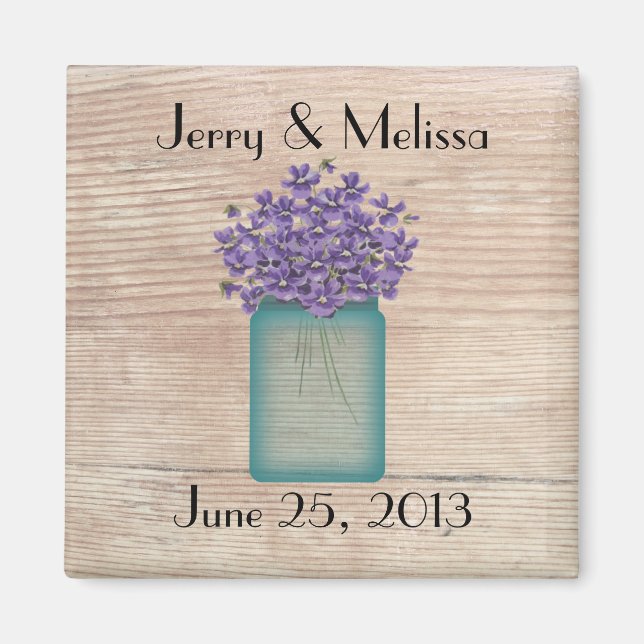 Blue Mason Burk Violets Wedding Favor Magnet (Framsidan)