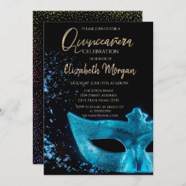Blue Masque,Confetti Quinceañera Inbjudningar