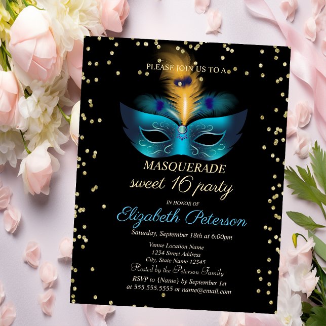 Blue Masque Diamonds MasqueraSverige 16 Inbjudan Vykort (Skapare uppladdad)