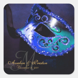 Blue MasqueraElegant Monogram Sticker Fyrkantigt Klistermärke