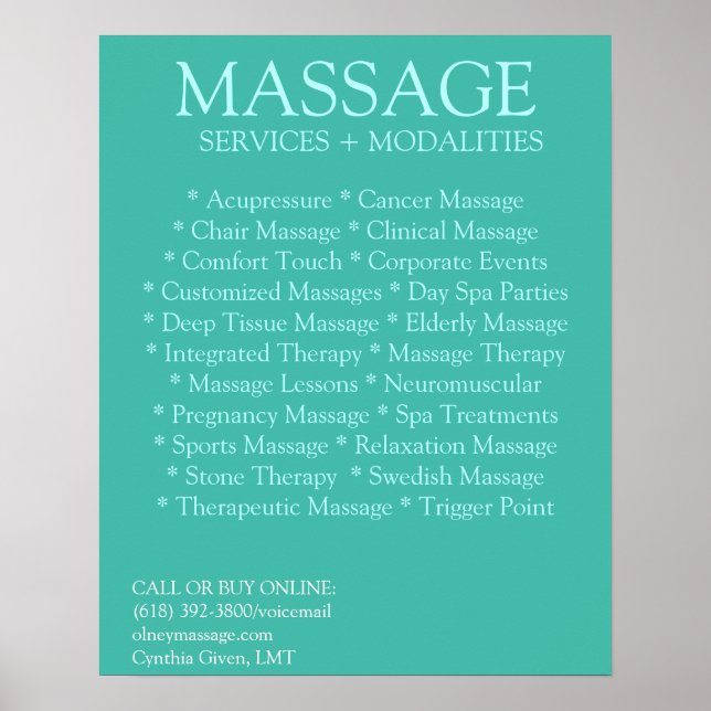 BLUE-massagemodalitetslista Poster (Framsidan)