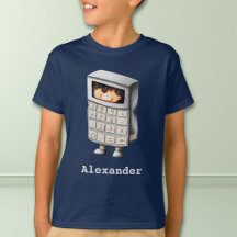 Blue Math Nerd Kid i Calculator Kostym Illustrated