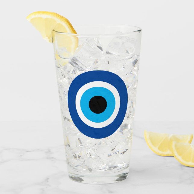 Blue Mati Evil Eye Greek Symbol Drink Glass Glaskopp (Framsida Ice)