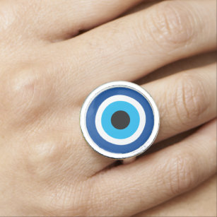 Blue Mati round Evil Öga talisman symbol ring