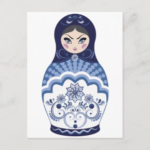 Blue Matryoshka Doll Vykort