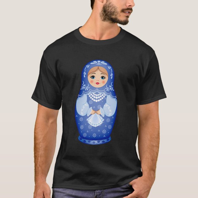 Blue Matryoshka Russian Nests Doll T Shirt (Framsida)