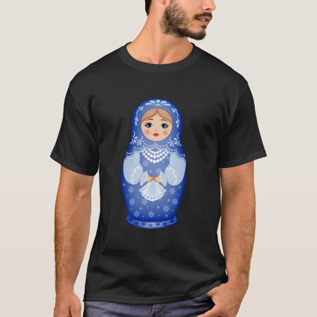 Blue Matryoshka Russian Nests Doll T Shirt (Framsida)