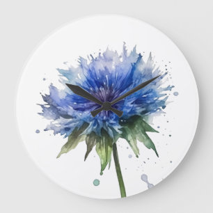 Blue Meadow Magic: Akvarell Kornblomma Konst Stor Klocka