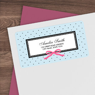 Blue med Black Polka Dot och Rosa Ribbon Adress Adressetikett