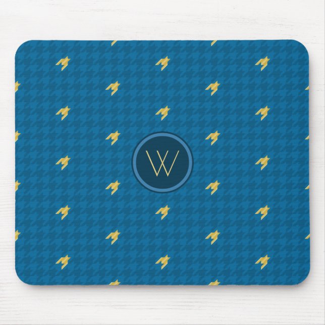 Blue med Guld accent Houndstooth Mousepad Musmatta (Framsidan)