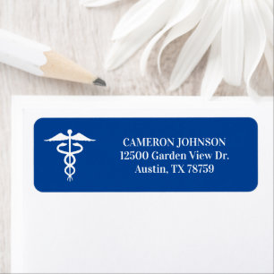 Blue Medical Caduceus Doktor Returadress Etikett