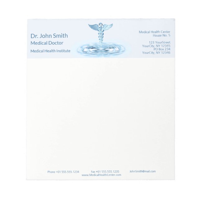 Blue Medical Caduceus Vatten Ripples Hermes Rod Anteckningsblock (Framsida)