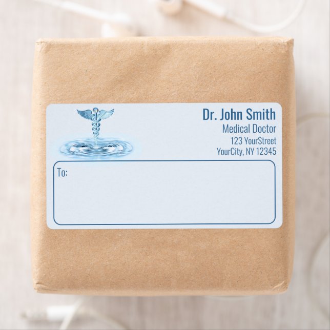 Blue Medical Hermes Rod Caduceus Vatten Ripples Fraktsedel (Insitu)