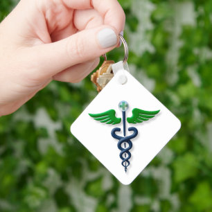 Blue Medical Snyggt Caduceus Grönt Vingar Kor Nyckelring
