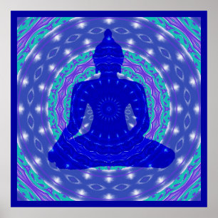 Blue Medicine Buddha med färgstark Mandala Poster