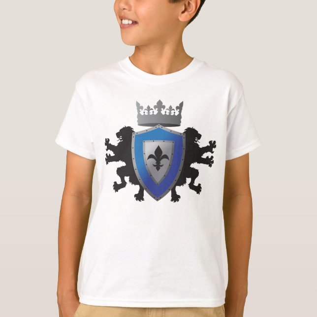 Blue Medieval Lejon Heraldry Boy Ringer T-Shirt (Framsida)