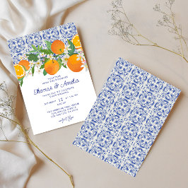 Blue Mediterranean Italiana | Lemon Orange Bröllop Inbjudningar