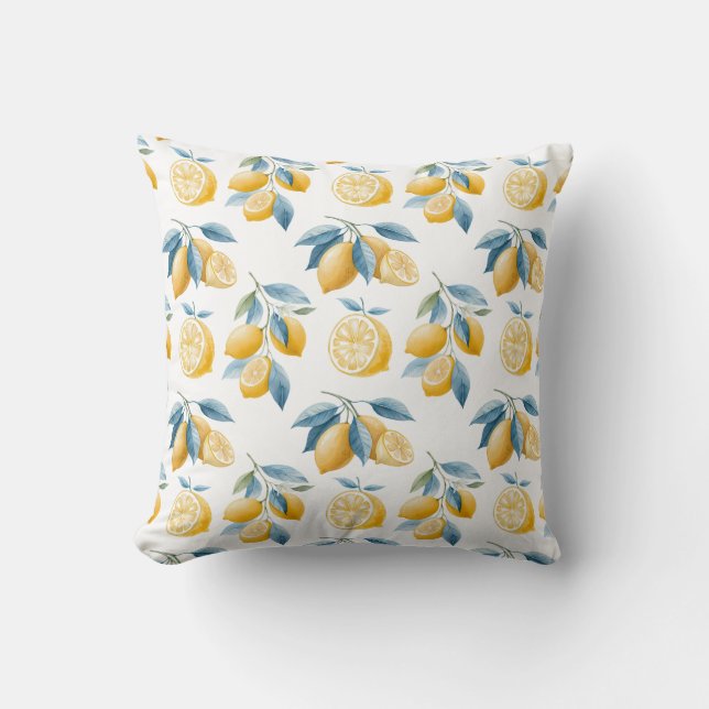 Blue Mediterranean Lemon Pattern Throw Pillow Kudde (Framsida)