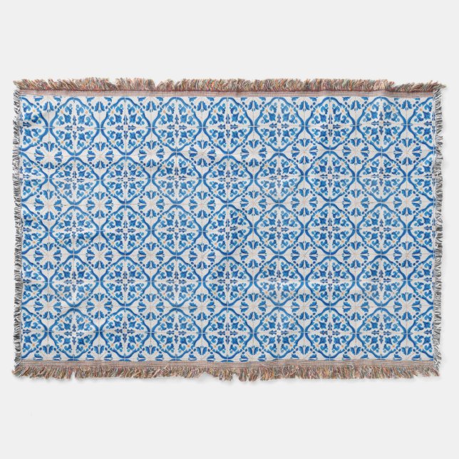 Blue Mediterranean Tile Mönster - Elegant Azulejo Filt (Framsidan)