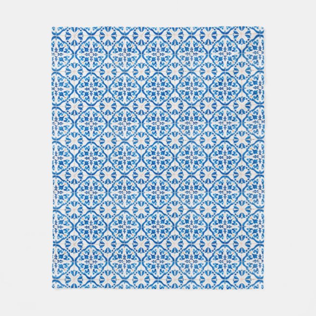 Blue Mediterranean Tile Mönster - Elegant Azulejo Fleecefilt (Framsidan)