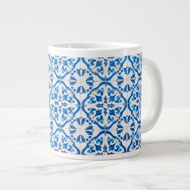 Blue Mediterranean Tile Mönster - Elegant Azulejo Jumbo Mugg (Framsida höger)