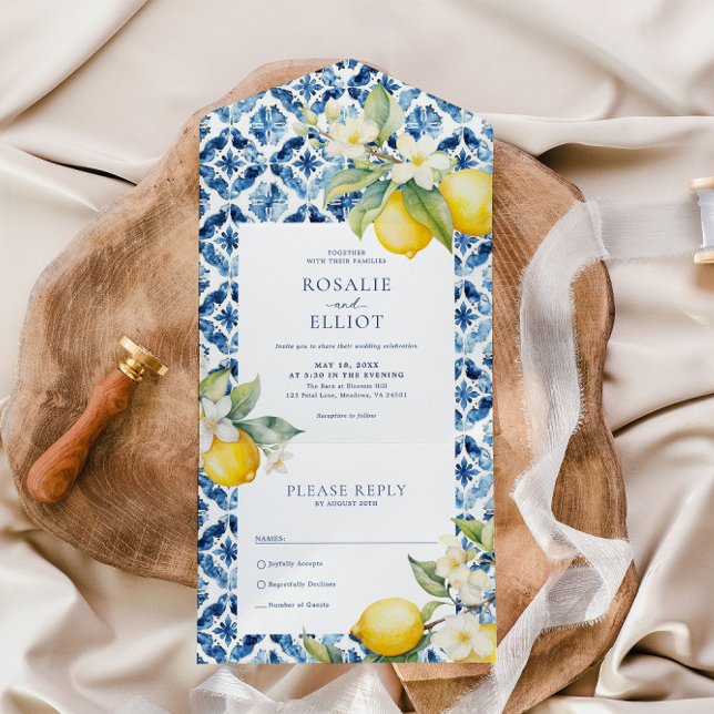Blue Mediterranean Tiles Italienska Lemon Bröllop (Skapare uppladdad)