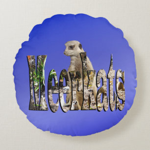 Blue Meerkats, Round Throw Cushion. Rund Kudde