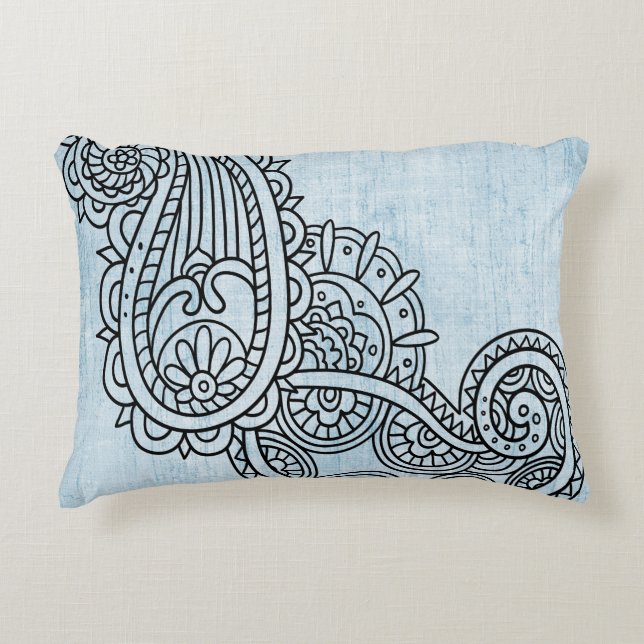 Blue Mehndi Motif accent Pillow Prydnadskudde (Framsidan)