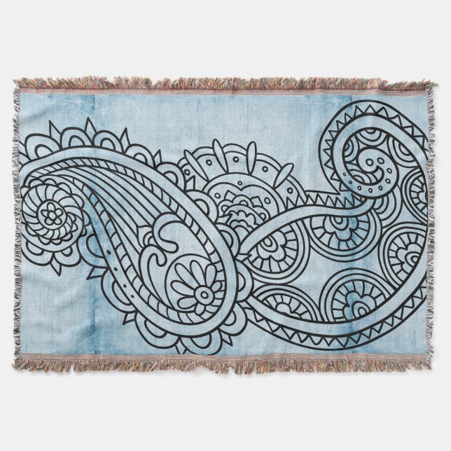 Blue Mehndi Motif Throw Blanket Mysfilt (Framsidan)