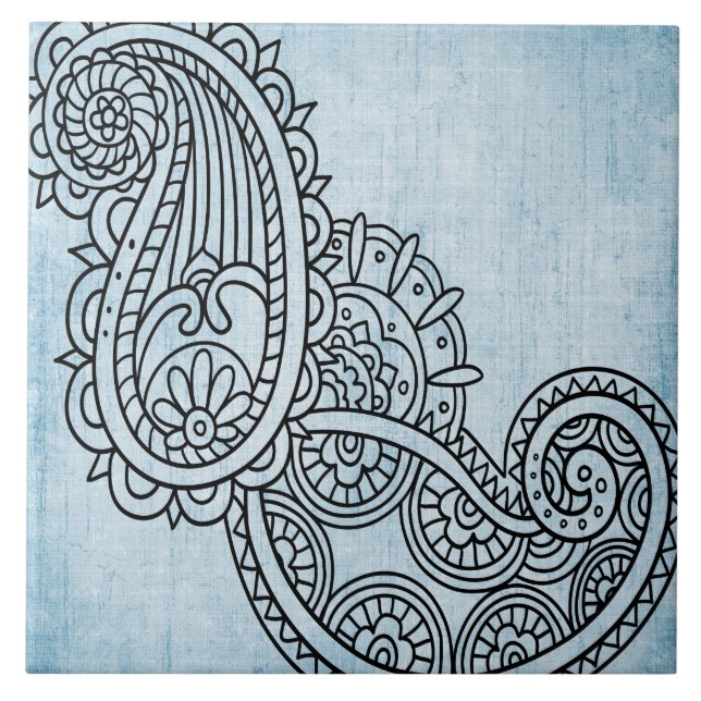 Blue Mehndi Motif Tile Kakelplatta (Framsidan)