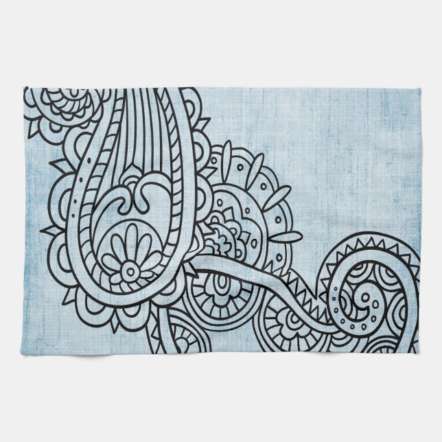 Blue Mehndi Motif Towel Kökshandduk (Horisontell)