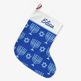 Blue Menorah Large Hanukkah Stocking Stor Julstrumpa