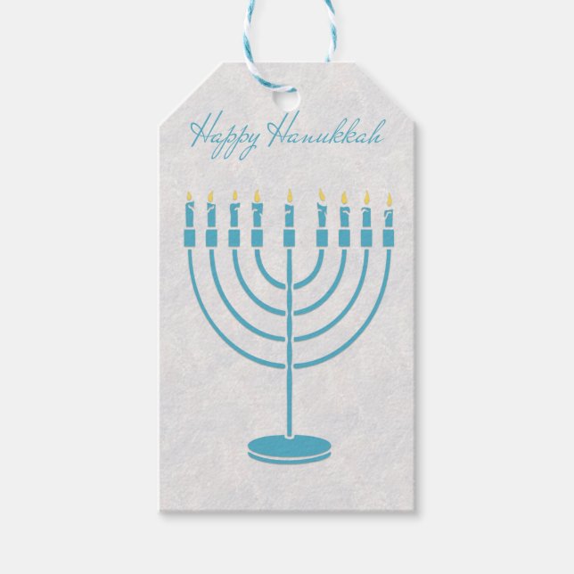 Blue Menorah, Lycklig Hanukkah Presentetikett (Framsidan)