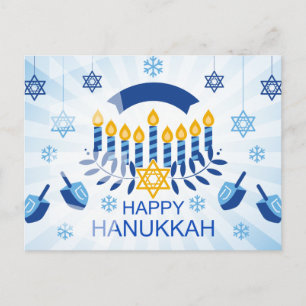 Blue Menorah med David-stjärnan Guld Star Vykort