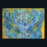 Blue Menorah Poster<br><div class="desc">Den ursprungliga teckningen för den här menorah är en blandad mediamålning skapat med akrylfärg,  modellering av pasta och papper av den contemporary judiska konstnären Meredith Gould.</div>