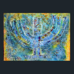 Blue Menorah Poster<br><div class="desc">Den ursprungliga teckningen för den här menorah är en blandad mediamålning skapat med akrylfärg,  modellering av pasta och papper av den contemporary judiska konstnären Meredith Gould.</div>