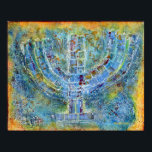 Blue Menorah Poster<br><div class="desc">Den ursprungliga teckningen för den här menorah är en blandad mediamålning skapat med akrylfärg,  modellering av pasta och papper av den contemporary judiska konstnären Meredith Gould.</div>