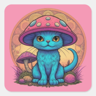 Blue Meow Mushroom Fyrkantigt Klistermärke