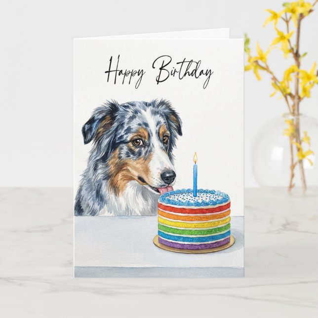 Blue Merle Aussie Födelsedagstårta Inspektör Kort (Gul blomma)