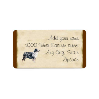 Blue Merle Aussie på Parchment Adressetikett