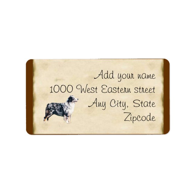 Blue Merle Aussie på Parchment Adressetikett (Framsidan)