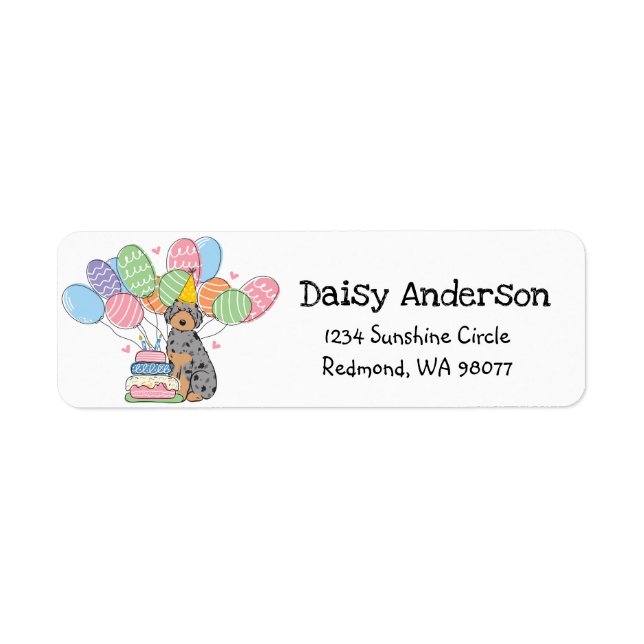 Blue Merle Aussiedoodle Birthday Returadress Returadress Etikett (Framsidan)