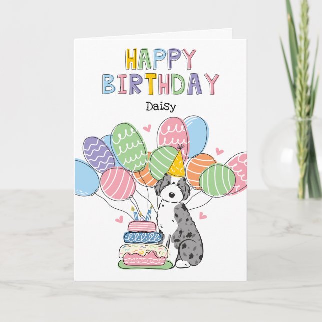 Blue Merle Aussiedoodle Hund Grattis på födelsedag Kort (Framsida)