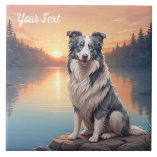 Blue Merle Border Collie vid sjö Kakelplatta