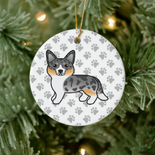 Blue Merle Cardigan Welsh Corgi Tecknad hund Julgransprydnad Keramik
