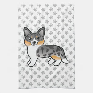 Blue Merle Cardigan Welsh Corgi Tecknad hund Kökshandduk