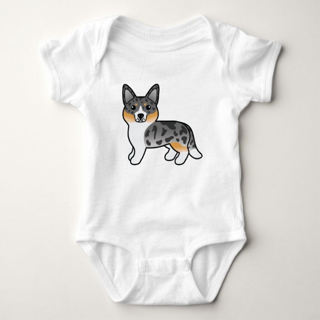 Blue Merle Cardigan Welsh Corgi Tecknad hund T Shirt (Framsida)